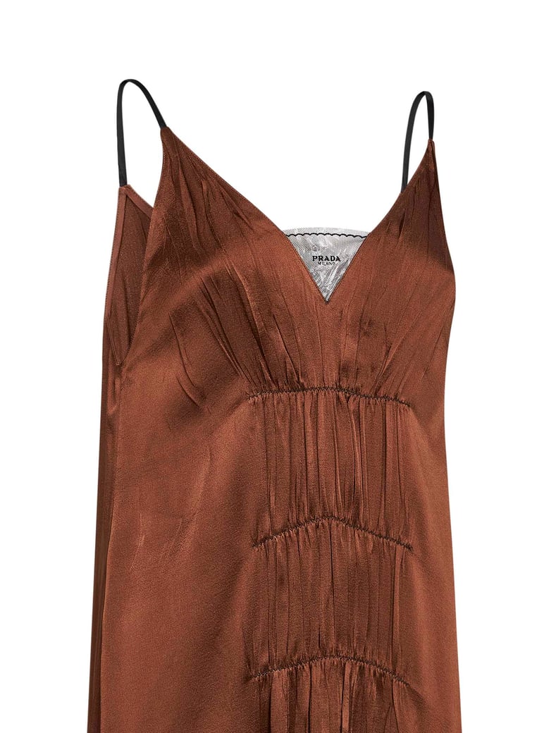 tobacco satin long dress by Selfnex
