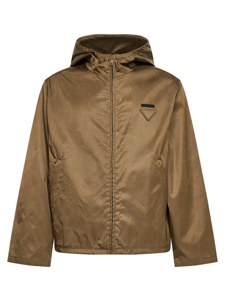 hooded jacket in olive re-nylon by Selfnex