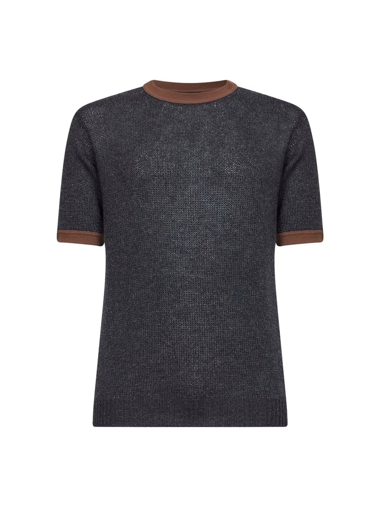 anthracite cashmere knit crewneck sweater by Selfnex