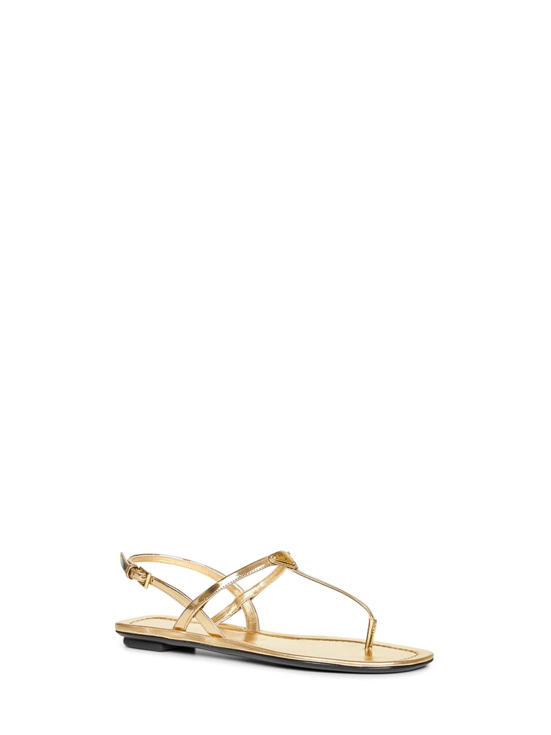 gold metallic leather thong sandals by Selfnex