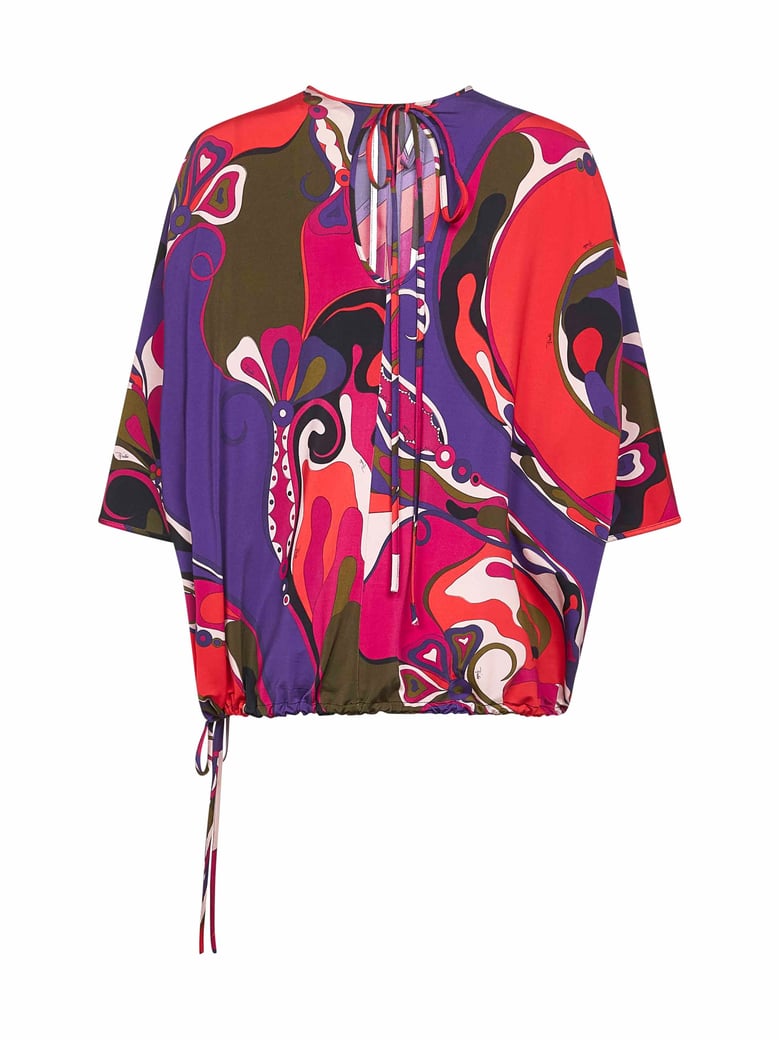 orchidee print stretch viscose cape blouse by Selfnex