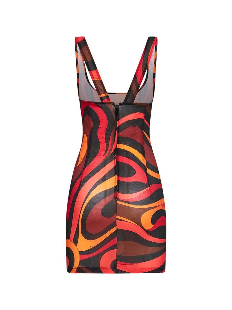 mini dress marmo print mesh orange/black by Selfnex