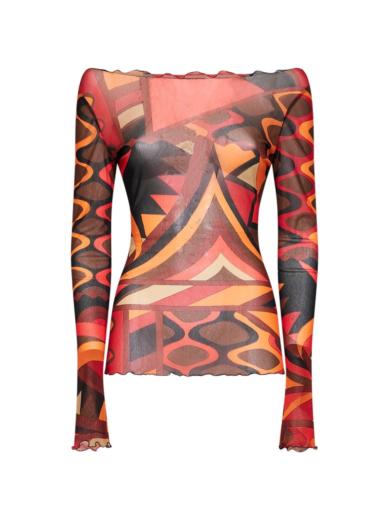 tulle top vivara print orange/black by Selfnex