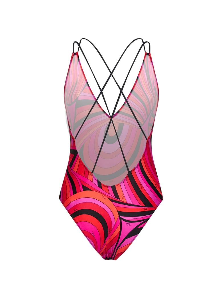 one-piece swimsuit iride print fuchsia/black by Selfnex