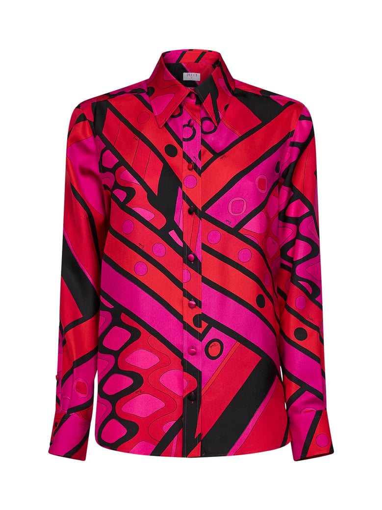 silk twill vivara-print shirt fuchsia/black by Selfnex