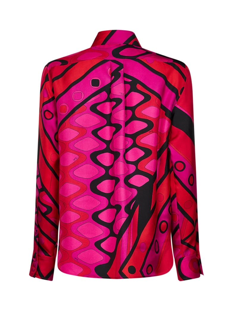 silk twill vivara-print shirt fuchsia/black by Selfnex