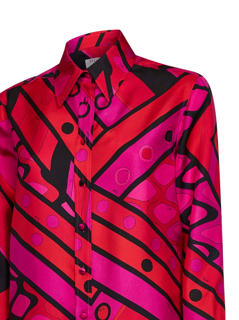 silk twill vivara-print shirt fuchsia/black by Selfnex