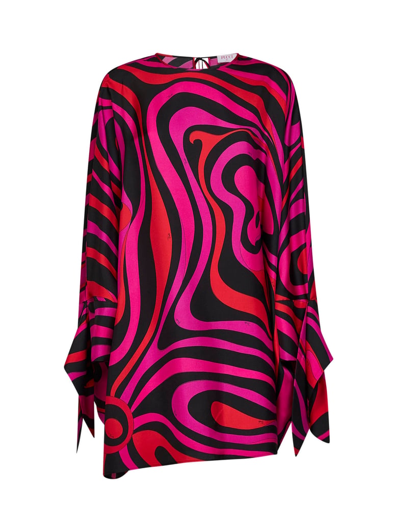 silk twill short kaftan fuchsia/black by Selfnex
