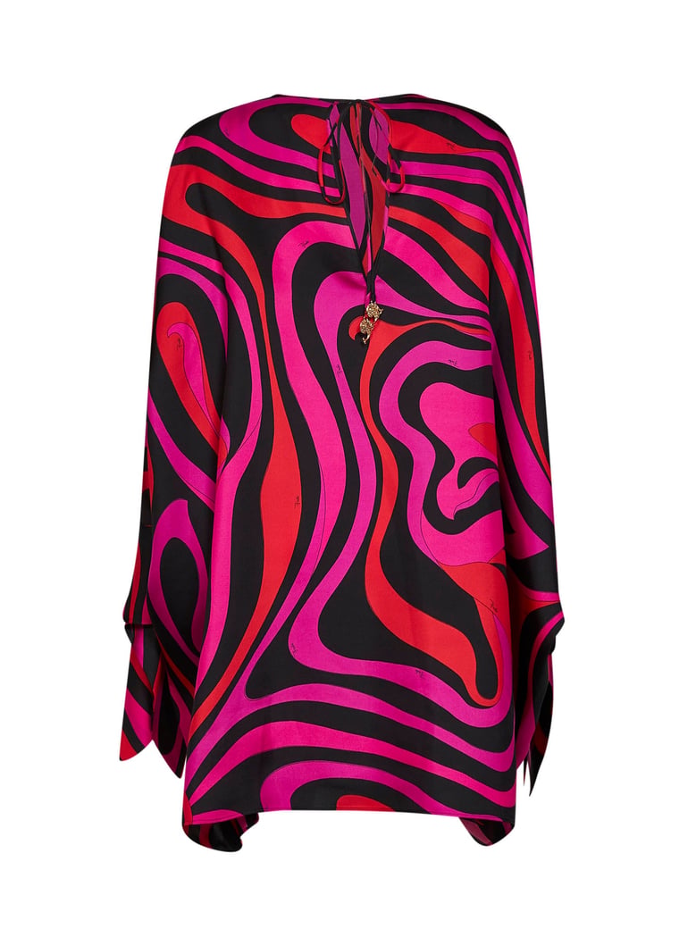 silk twill short kaftan fuchsia/black by Selfnex