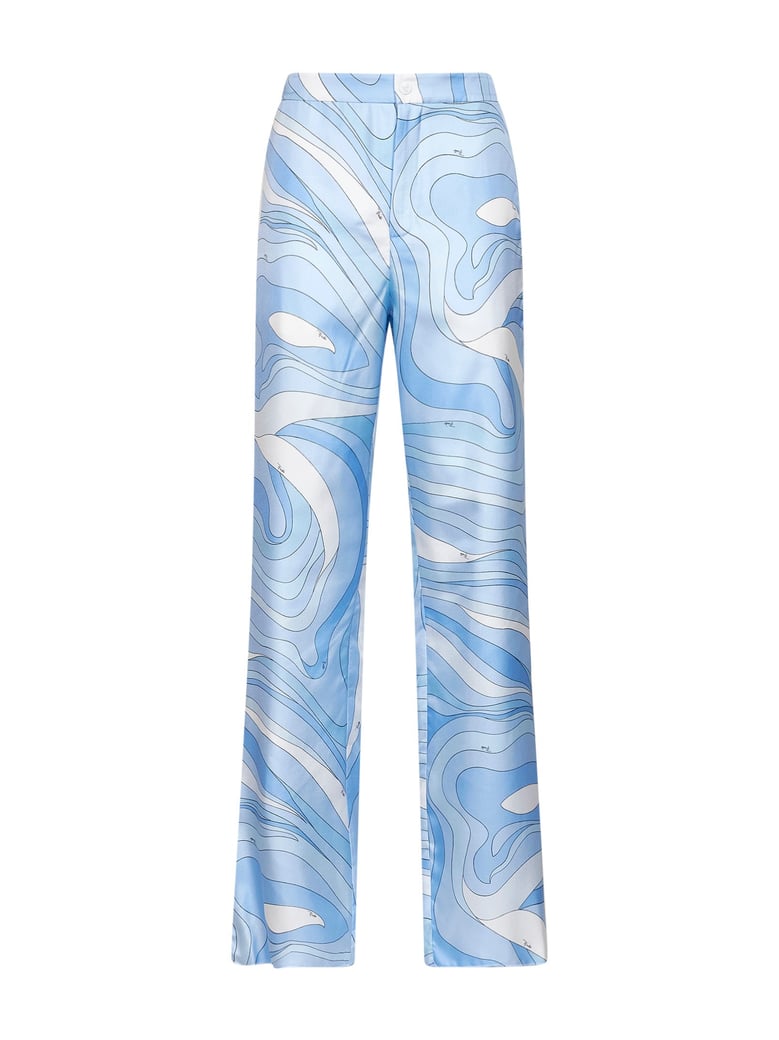 trousers marmo-print light blue silk by Selfnex