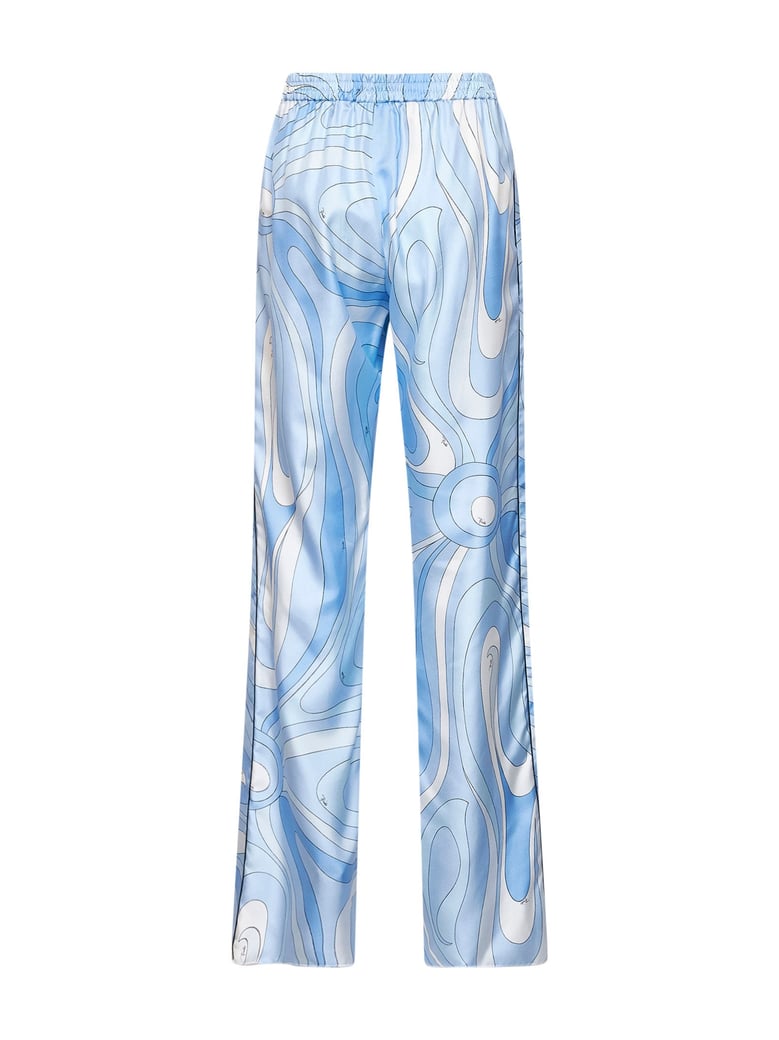 trousers marmo-print light blue silk by Selfnex