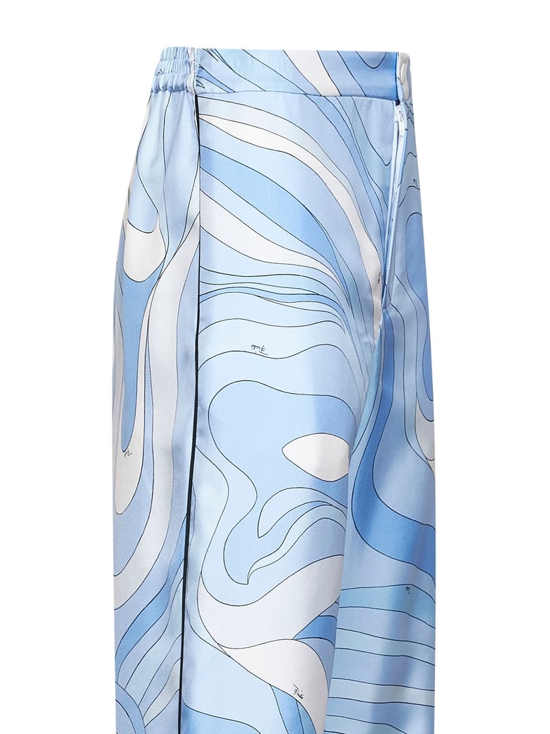 trousers marmo-print light blue silk by Selfnex