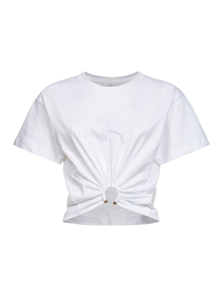 white cotton cropped t-shirt with piercing by Selfnex
