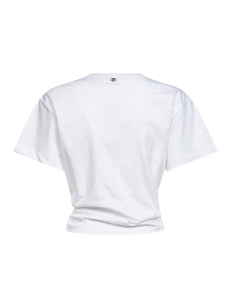 white cotton cropped t-shirt with piercing by Selfnex