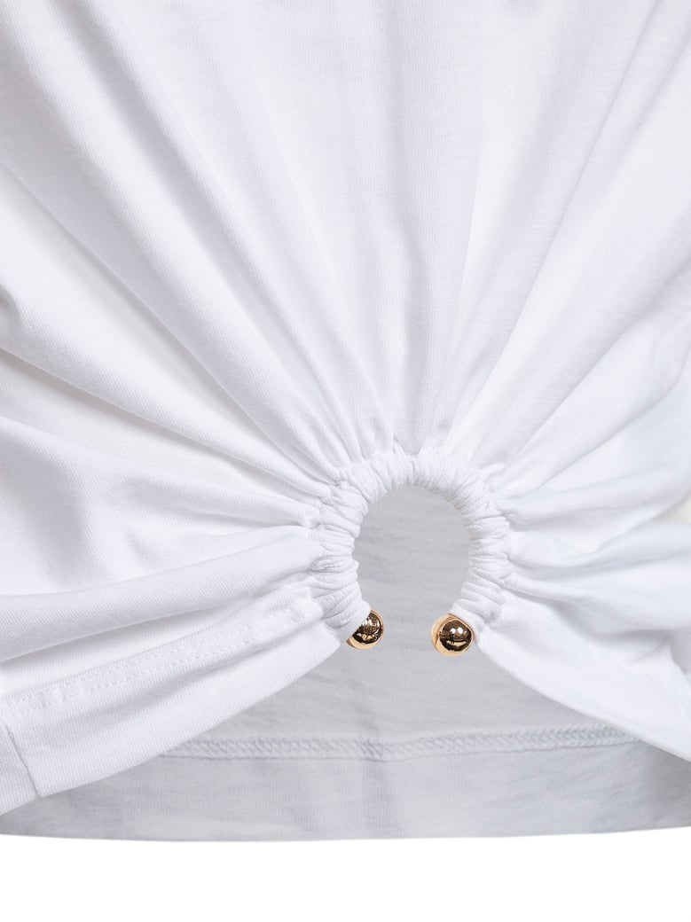 white cotton cropped t-shirt with piercing by Selfnex