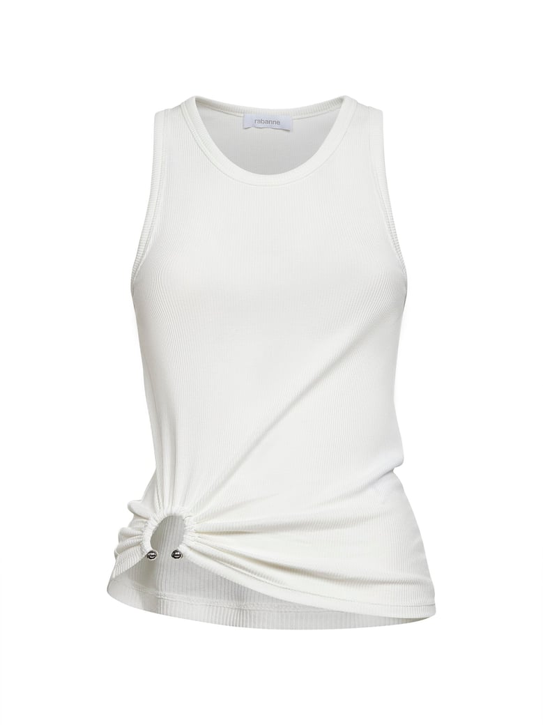 white ribbed stretch cotton tank top by Selfnex