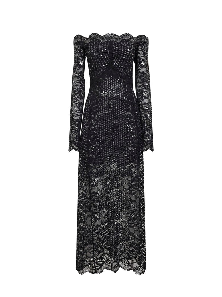 midi dress black embroidered-sequins by Selfnex