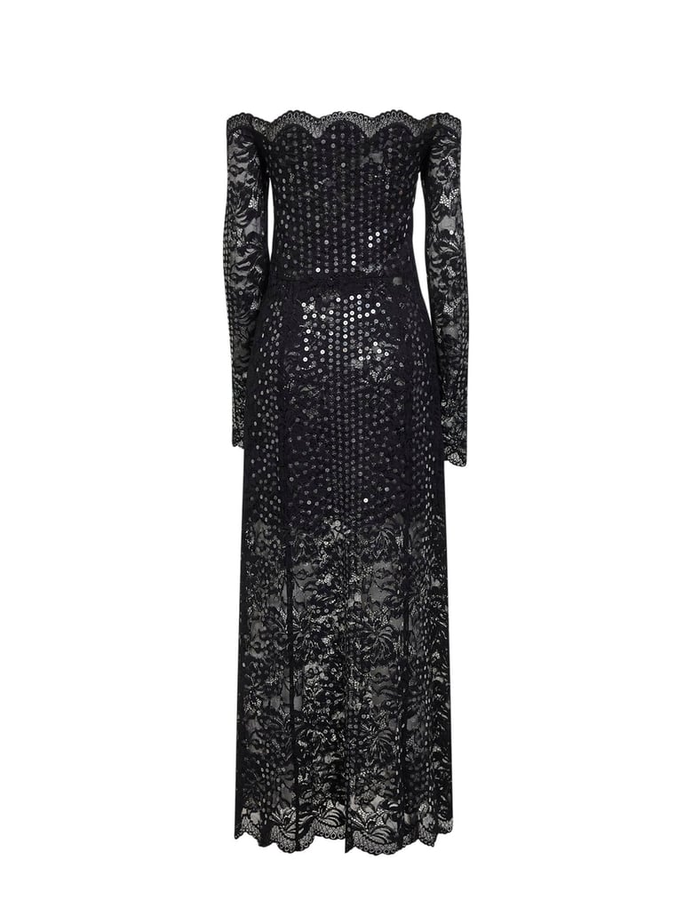 midi dress black embroidered-sequins by Selfnex