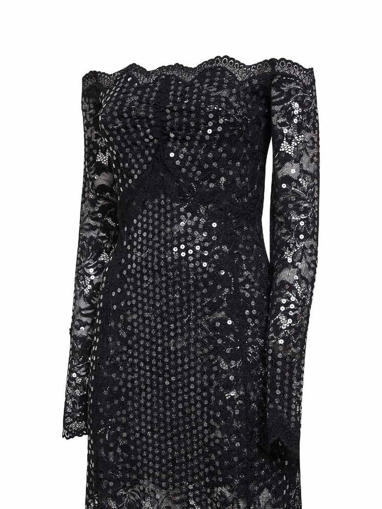 midi dress black embroidered-sequins by Selfnex