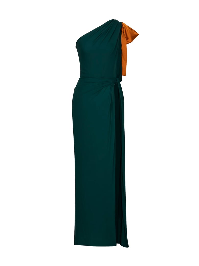 emerald silk crepe muslin maxi dress by Selfnex