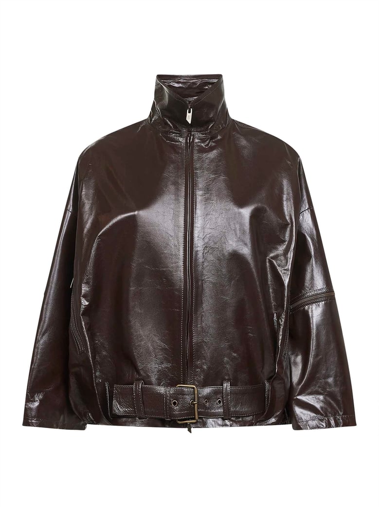 brown sheen nappa leather jacket by Selfnex