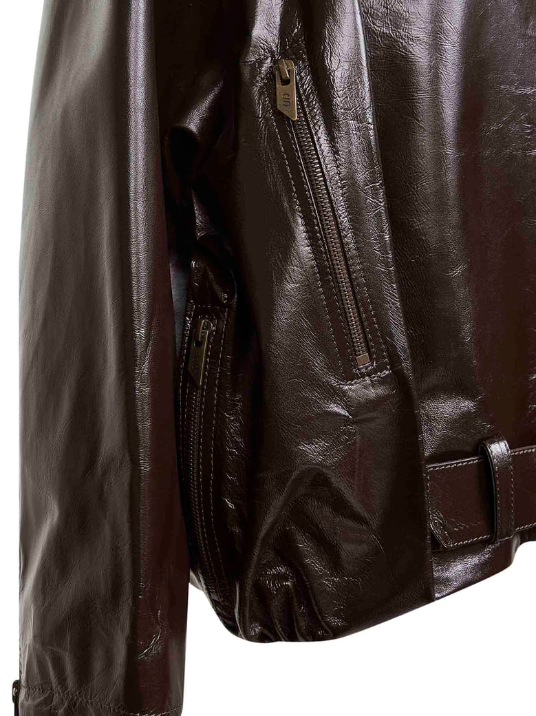 brown sheen nappa leather jacket by Selfnex