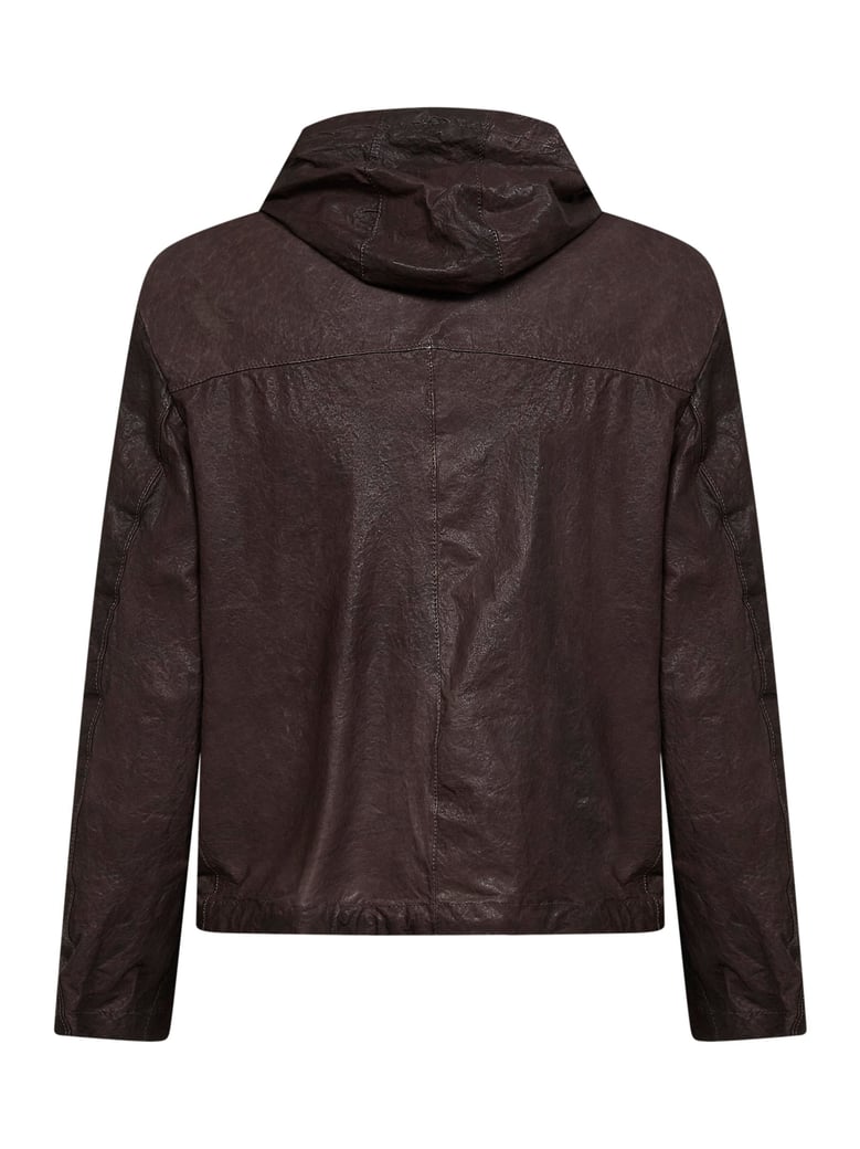 hooded jacket coffee crinkled leather by Selfnex