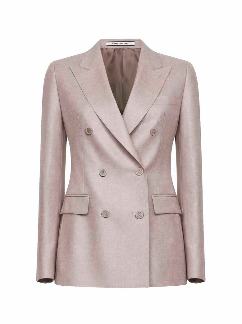 double-breasted blazer beige wool-silk-linen by Selfnex