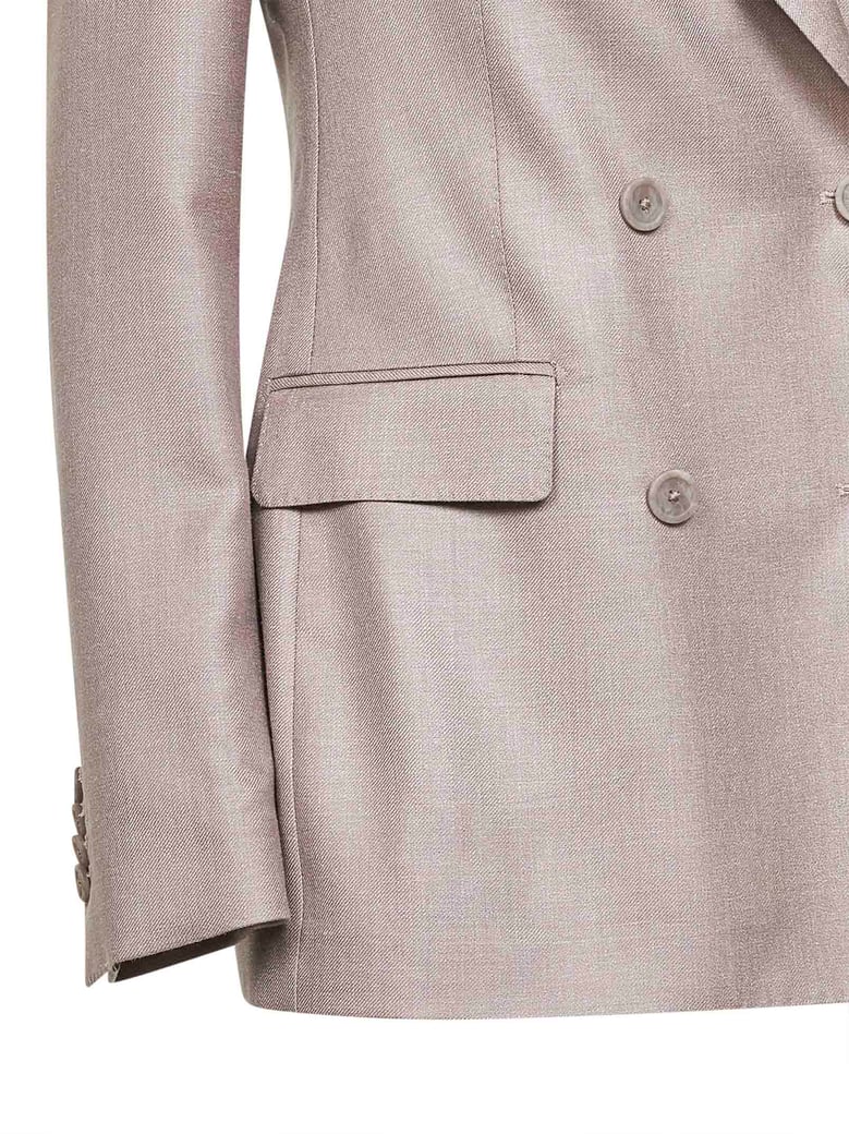double-breasted blazer beige wool-silk-linen by Selfnex