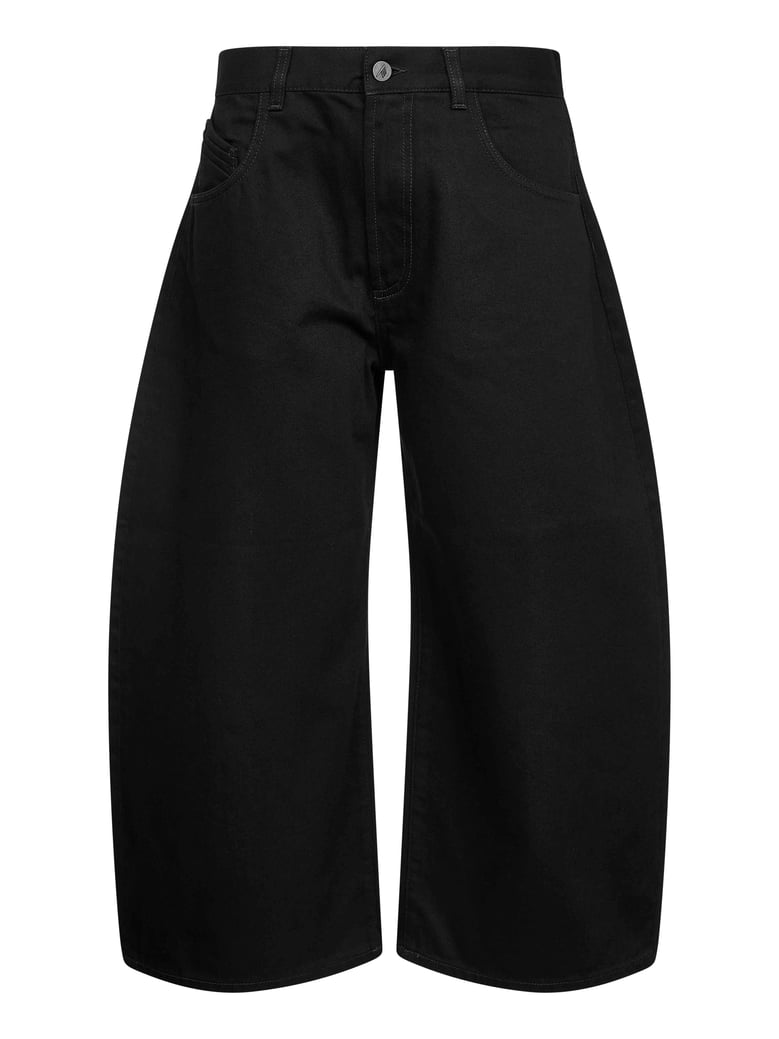 black washed denim wide cropped jeans by Selfnex