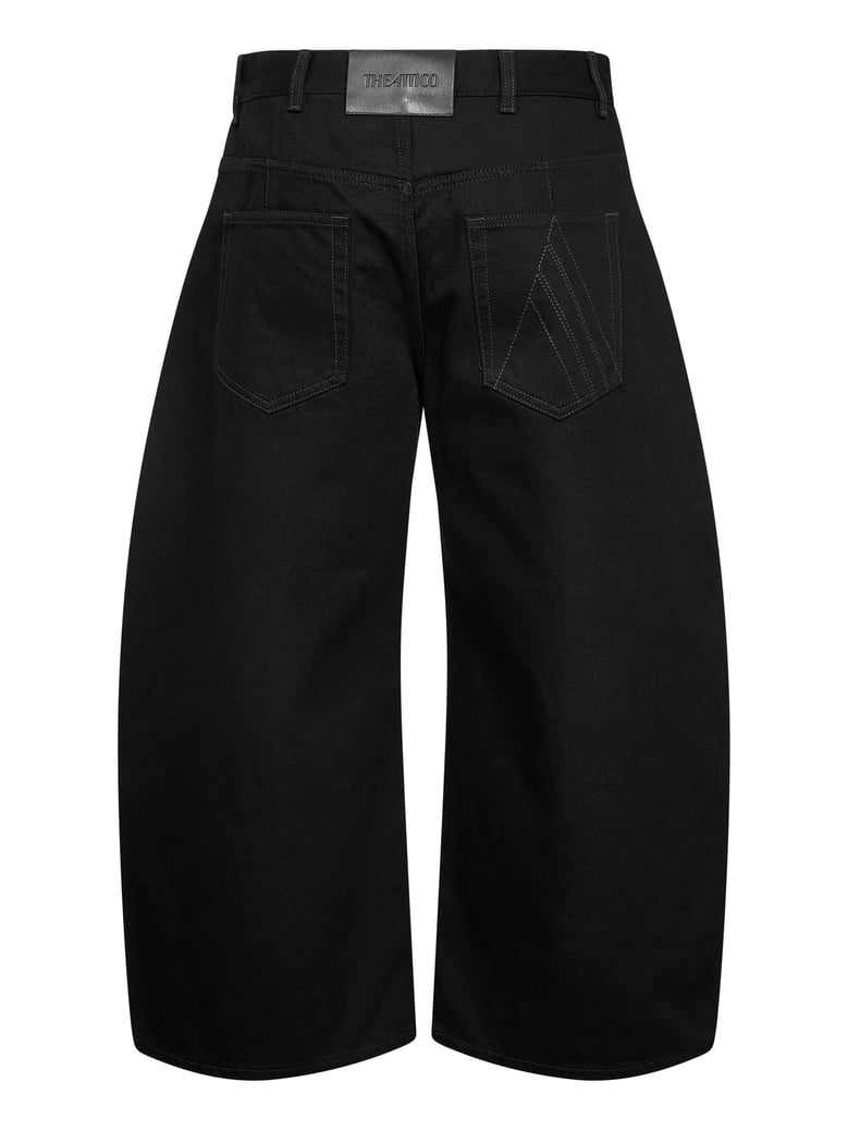 black washed denim wide cropped jeans by Selfnex