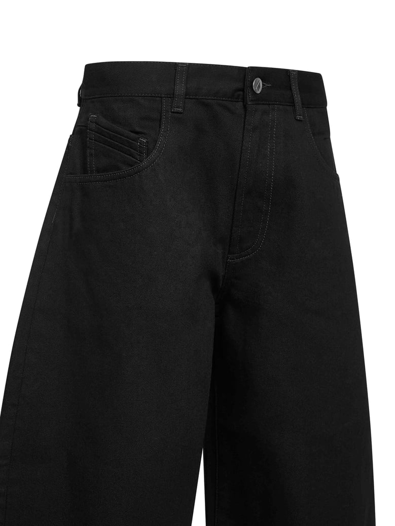 black washed denim wide cropped jeans by Selfnex