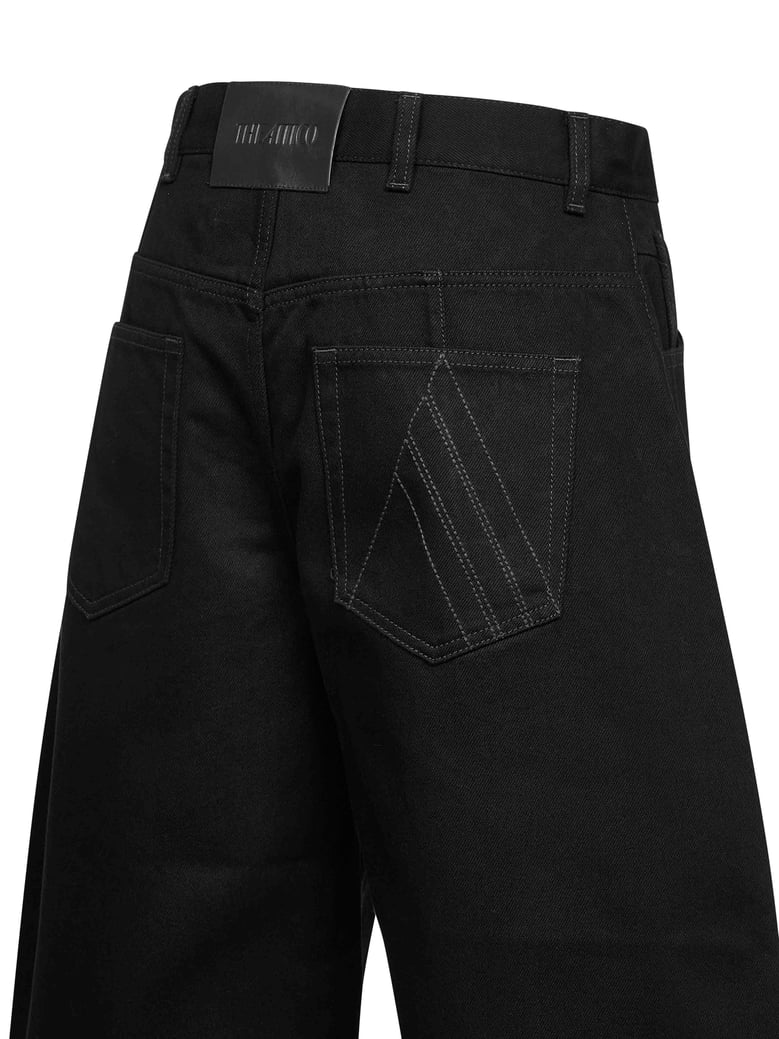 black washed denim wide cropped jeans by Selfnex