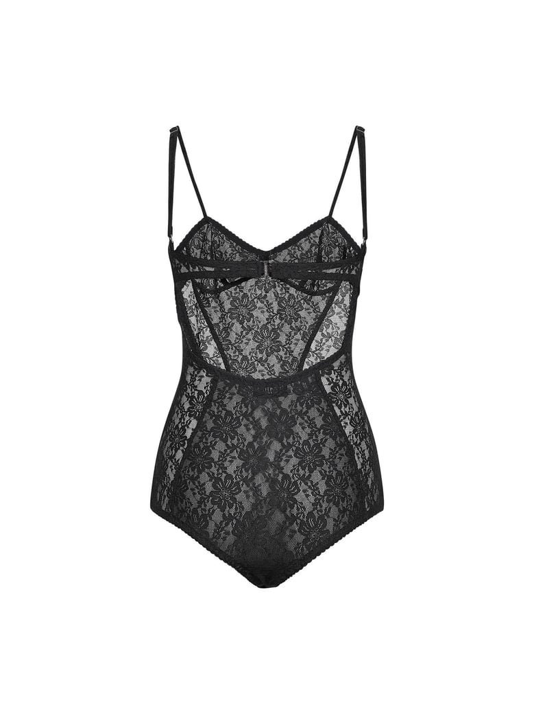 black stretch lace bodysuit by Selfnex