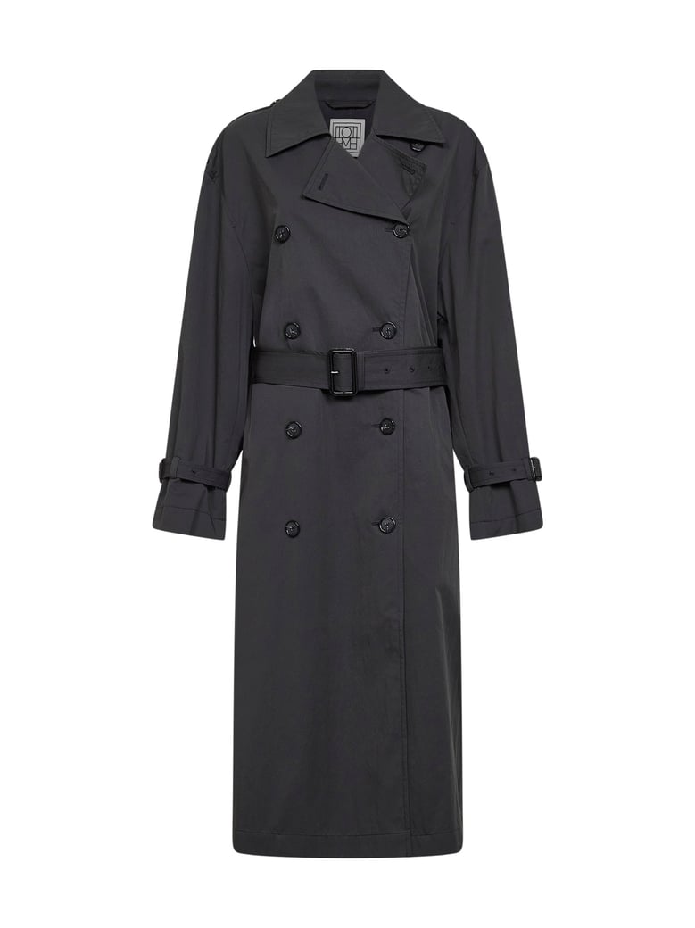 washed black cotton blend double-breasted trench coat by Selfnex