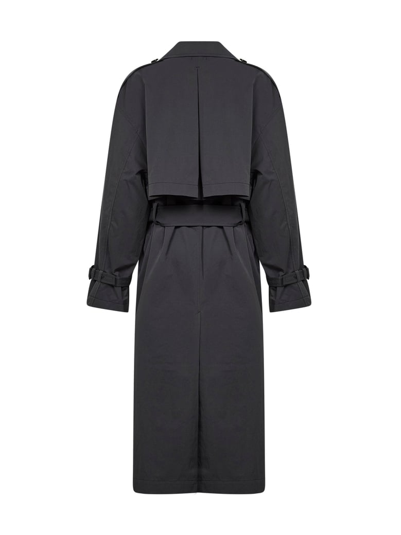 washed black cotton blend double-breasted trench coat by Selfnex