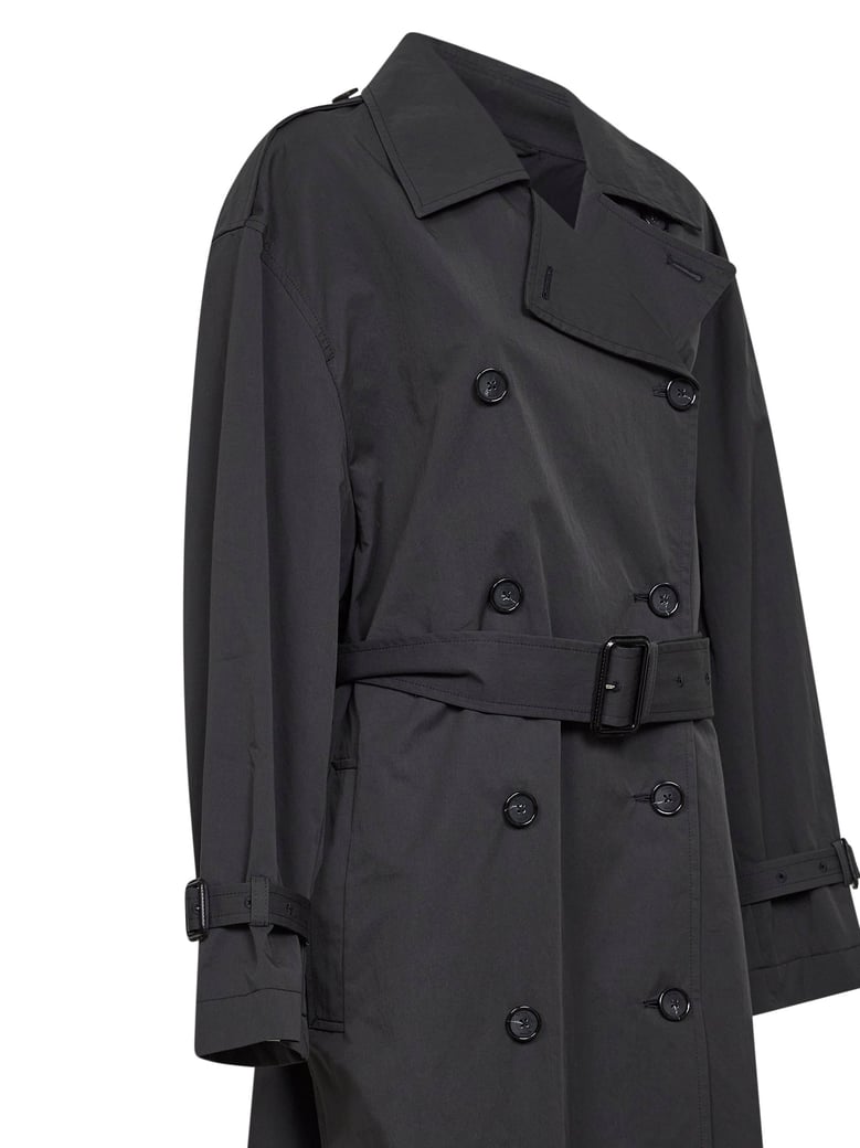 washed black cotton blend double-breasted trench coat by Selfnex