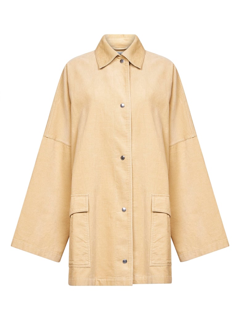 beige corduroy shirt jacket by Selfnex