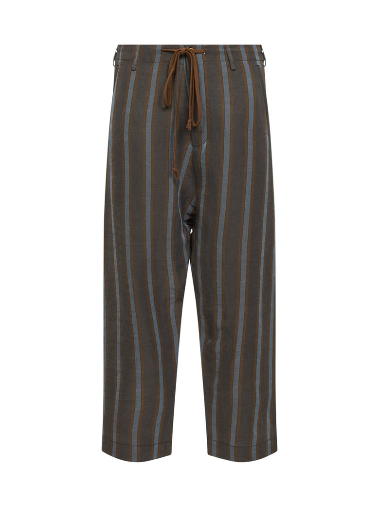 striped linen and viscose straight trousers by Selfnex