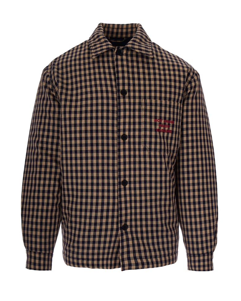 overshirt slogan check beige by Selfnex