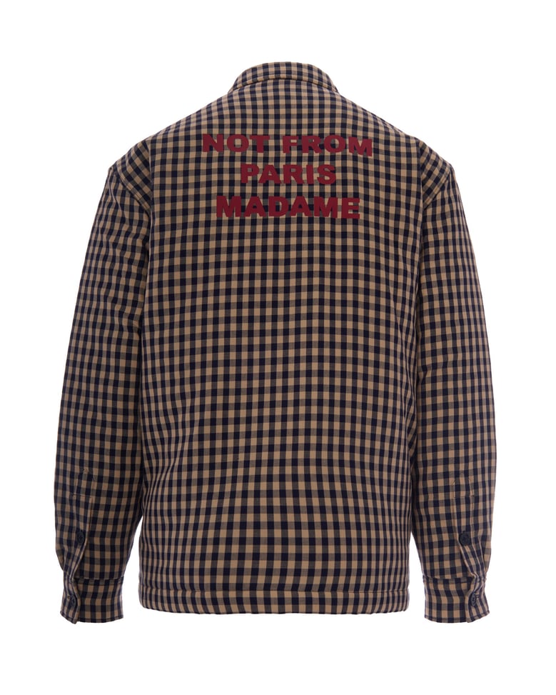 overshirt slogan check beige by Selfnex