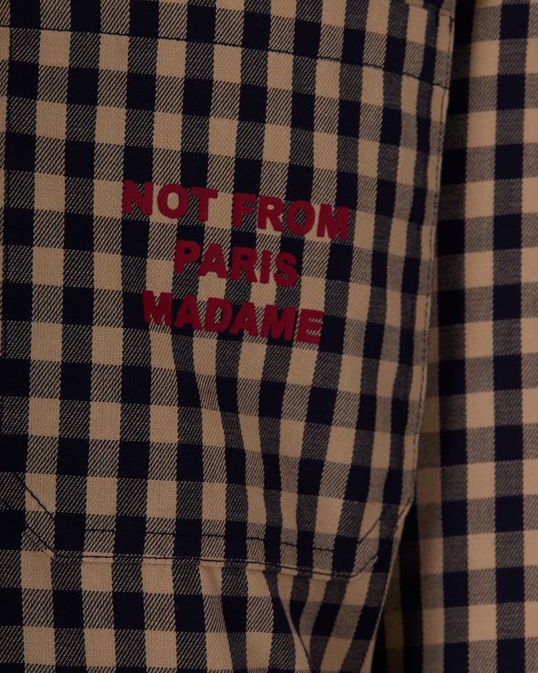 overshirt slogan check beige by Selfnex