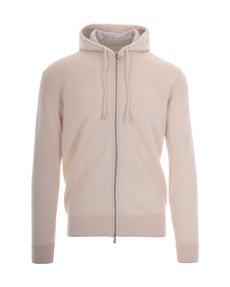 hooded cashmere full-zip sweater beige/light grey by Selfnex