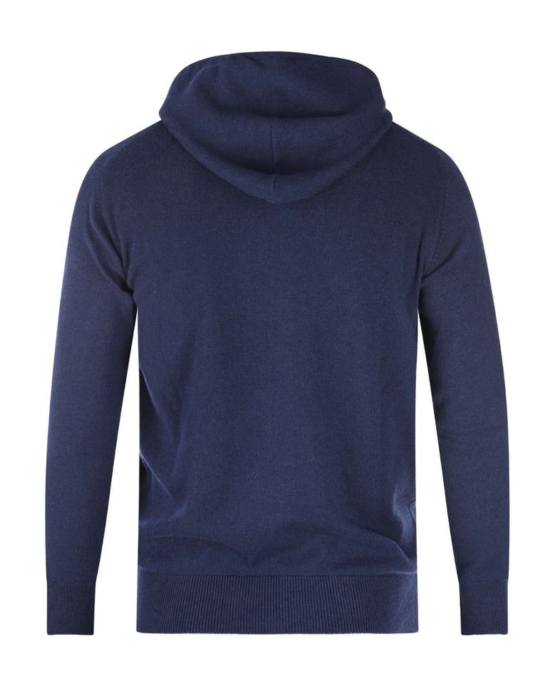hooded cashmere zip sweater blue/sand by Selfnex