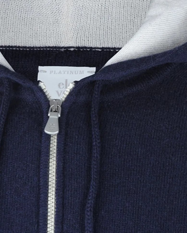 hooded cashmere zip sweater blue/sand by Selfnex