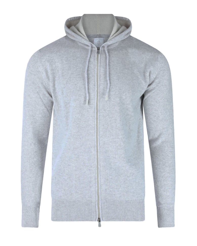 hooded sweater full-zip cashmere light grey/sand/white by Selfnex