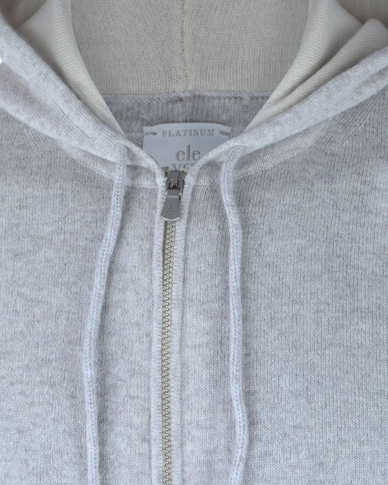 hooded sweater full-zip cashmere light grey/sand/white by Selfnex
