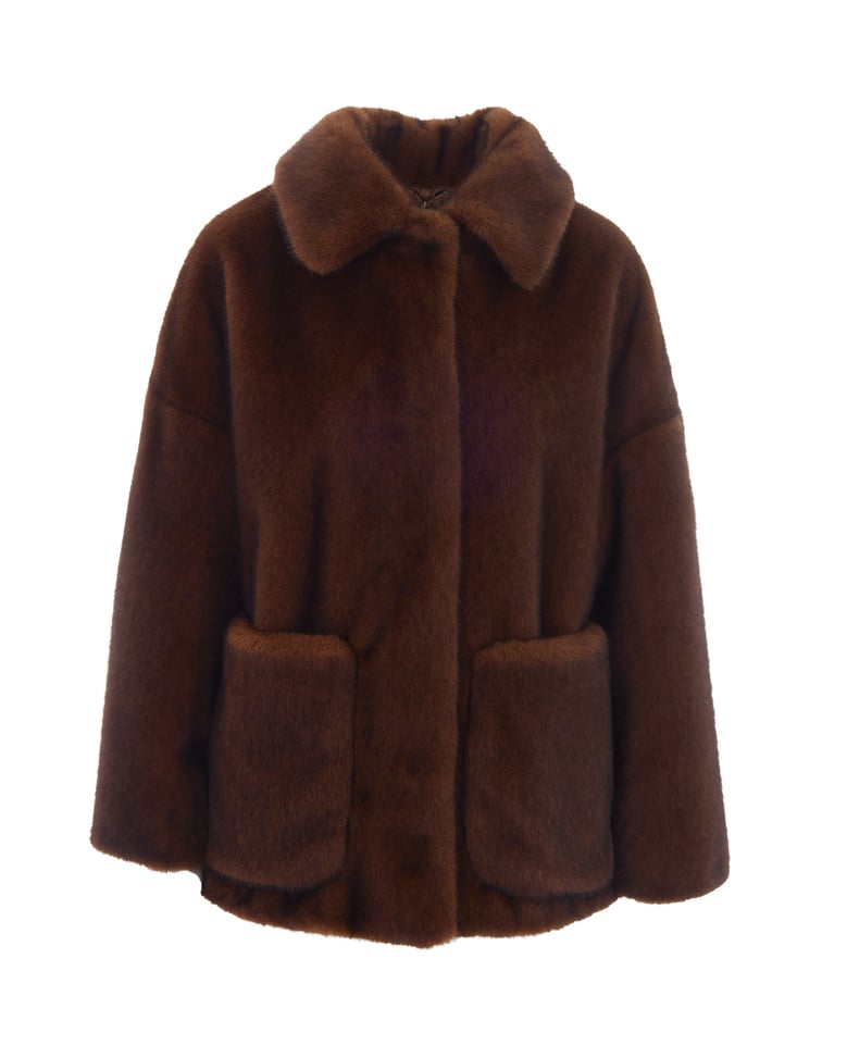 bomber jacket soft faux fur dark brown by Selfnex