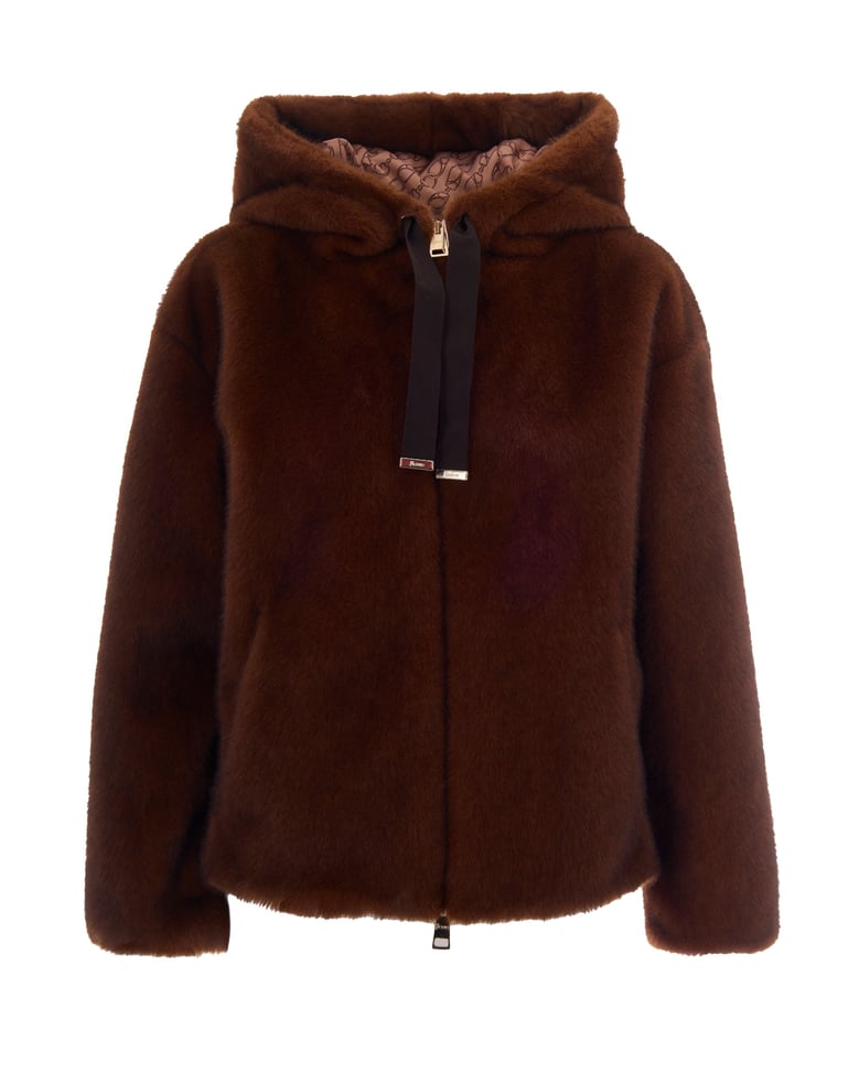 bomber jacket soft faux fur dark brown by Selfnex