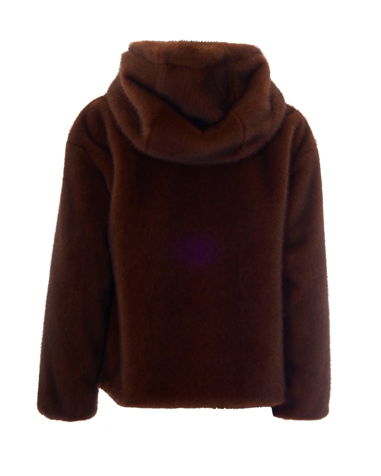 bomber jacket soft faux fur dark brown by Selfnex